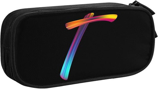 Pazacon Cute Initial Pencil Case for Kids Students, Large Capacity Pencil Pouch for Boys Girls, Letter Design Pencil Box Pen Bag Office Stationery Organizer, Rainbow Letter T