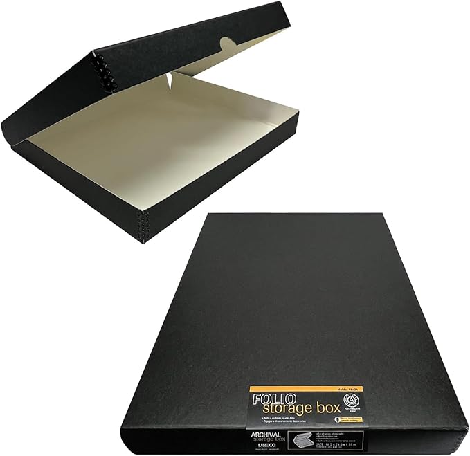 Lineco Folio Storage Box, Clamshell Design with Metal Edge. 18.5x24.5x1.75 Inches, Archival Boxboard, Preserve Photos, Cards, Magazines, Documents, Art, Ephemera, Family Records, Black, Pack of 2
