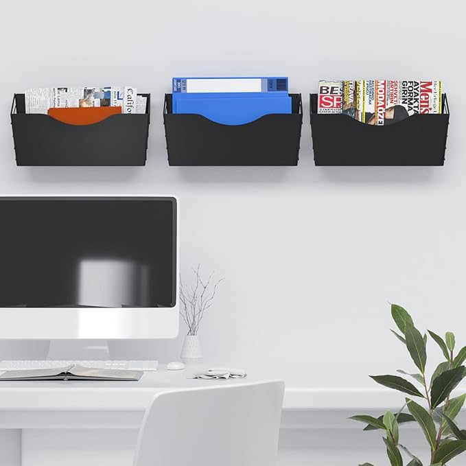 3 Pockets Magnetic File Holder for File Cabinets, Refrigerator, Whiteboard, Magnetic Paper Organizer, Magnetic Mail or Folder Holder,Magnetic Magazine Rack,Wall Mount Hanging Mail Organizer (black)