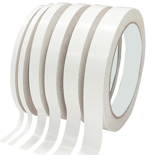 Double Sided Tape for Crafts, Double-Sided Tape for Arts, Scrapbook Supplies, Photography, Gifts Box, Scrapbooking, Card Making, Paper Backing, Tear-by-Hand, 6 Roll Heavy Duty Multi-Size Adhesive Tape
