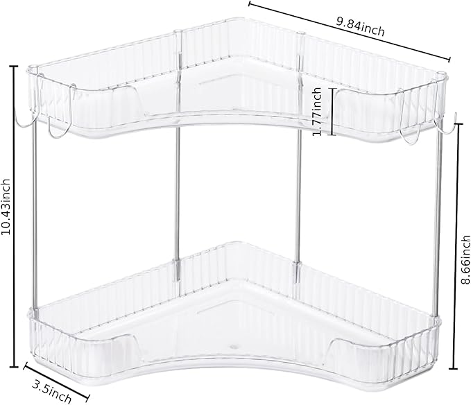Trdongxu 2-Tier Corner Bathroom Organizer Countertop with Hooks, Bathroom Sink Corner Vanity Storage for Makeup, Skincare and Perfume (White Silver)