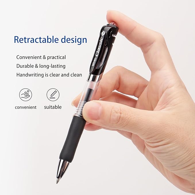 Lekreo Classic Retractable Gel Roller Pens, 0.7mm Fine Point (Black Ink - 60 Packs)