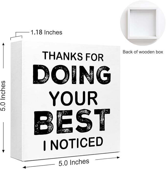 WUZYOU Workplace Wooden Block Sign "Thanks For Doing Your Best I Noticed" 5x5x1 INCH Sign, Employee Recognition Plaque, Motivational Office Decor Gift