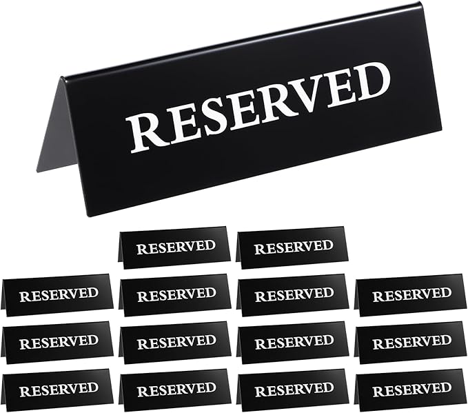 14 Pcs Reserved Table Signs, Black Reserved Signs Reserved Seating Signs, Reserved Table Signs Acrylic Reserved Table Tent Signs, Reservation Seat Signs for Wedding Restaurant Office Meeting Chairs