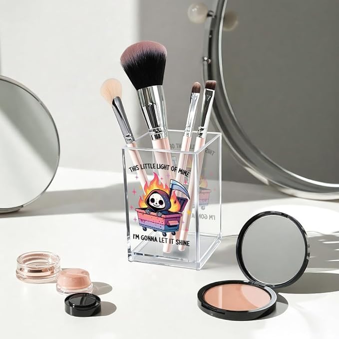 Vgrti This Little Light Of Mine I'm Gonna Let It Shine Acrylic Cosmetic Pencil Pen Holder Cup, Dumpster Fire Pen Holder Cup, Cute Grim Reaper Gifts, Mental Health Gifts for Women Men Colleague Teacher