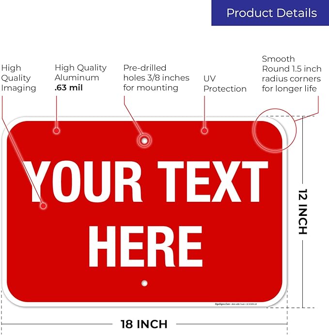 Personalized Custom Red Background Customize for Office, Business, Workplace, Home, Airbnb, Delivery Sign, 12x18 Inches, Rust Free .063 Aluminum, Fade Resistant, Made in USA by Sigo Signs