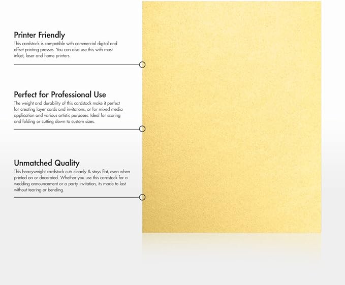 LUXPaper 8.5" x 11" Cardstock | Letter Size | Gold Metallic | 105lb. Cover (192lb. Text) | 50 Qty