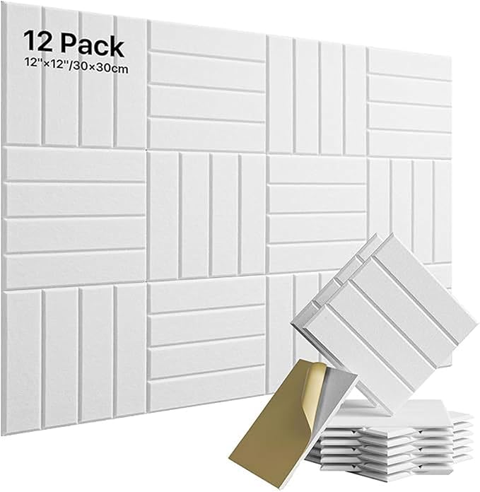 Lunarthos Felt Wall Tiles,12 Pack 12"x12"x0.4" Cork Borad Tiles with Self Adehesive Backing，Soundproof Corkboards for Office Home School（White）