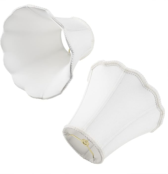Bell Lamp Shade, Saangseon White Scalloped Lampshade Replacement, 7'' Top x 14'' Bottom x 10.5'' Slant Height x 10'' Vertical Height, Lamp Harp Included