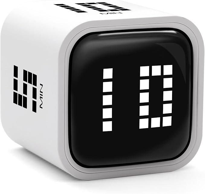 Rotating Productivity Timer 5, 10, 30, 60 Minutes Preset, Desk Cube w/Gravity Sensor for ADHD, Mute Functions, Ideal for Work, Study, Kitchen, Back to School (White)