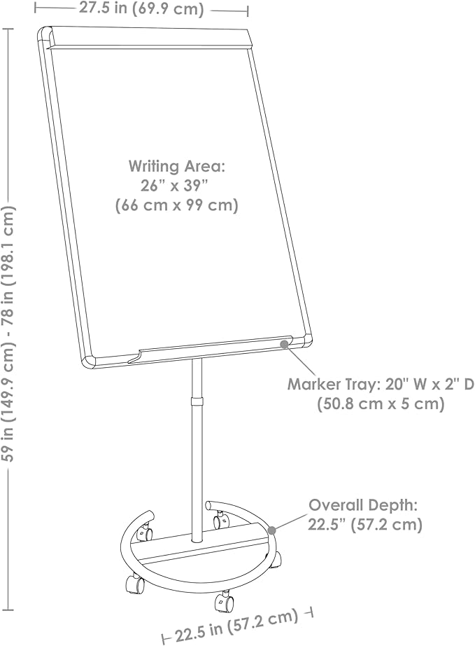 Sunnydaze Adjustable Magnetic Whiteboard Easel – Rolling Dry Erase Board with Flip Chart for Office, Home, or School