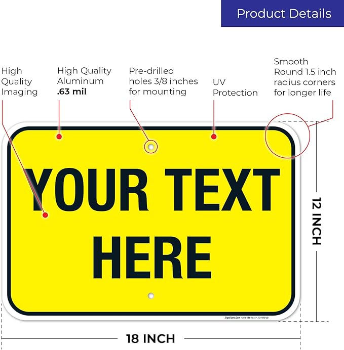 Personalized Custom Yellow Background Customize for Office, Business, Workplace, Home, Airbnb, Delivery Sign, 12x18 Inches, Rust Free .063 Aluminum, Fade Resistant, Made in USA by Sigo Signs