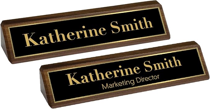 Custom Desk Wedge Name Plate - Personalized Titles and Styles (2x10 Inch, Solid Walnut w/Name Plate)