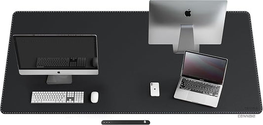 CENNBIE Leather Desk Mat Protector, XXL 74.8" x 31.4" Extra Large Leather Office Desk Pad Mat for Full Desk, Computer Desk Mat on top of desks - Oversized Large Mouse Pad (Black)