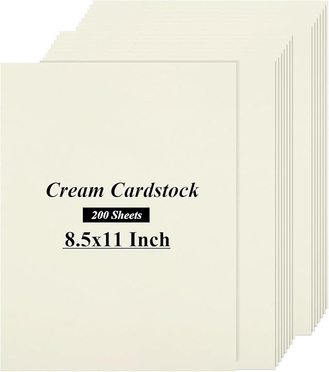 QTLCOHD 200 Sheets Cream Cardstock 8.5 x 11 Off White Cardstock 110lb Ivory Cardstock Paper Printer Paper for Certificates, DIY Card Making, Invitations, Business Cards