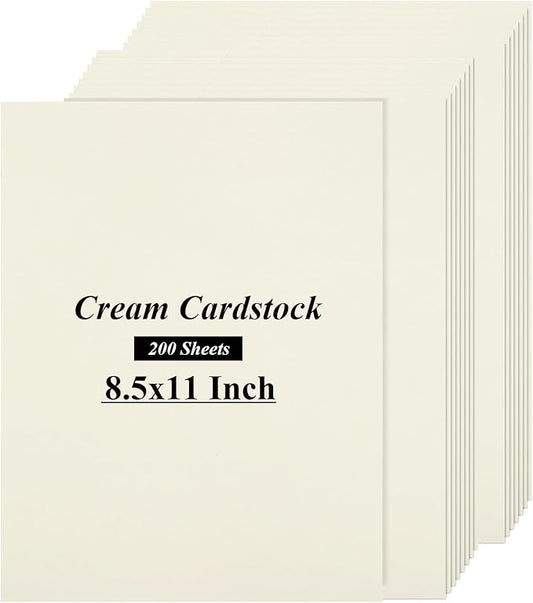 QTLCOHD 200 Sheets Cream Cardstock 8.5 x 11 Off White Cardstock 110lb Ivory Cardstock Paper Printer Paper for Certificates, DIY Card Making, Invitations, Business Cards