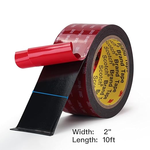 3M Double Sided Mounting Tape 2 Pack 2" Width 5925 VHB Black Foam Tape High Bond Waterproof Heavy Duty Strong Adhesive Tape Thick 0.025in Fastener Replace Décor Frame Logos