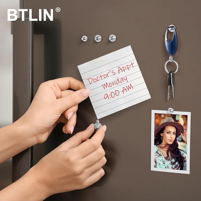 BTLIN Heavy Duty Fridge Magnets Extra Strong, Large Magnetic Push Pins for Kitchen Refrigerator Whiteboard Bulletin Board Office (18x22mm) 9Pack