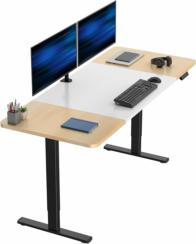 VIVO Electric 71 x 30 in Standing Desk, Memory Height Adjustment, 1B Series, Holds 220 lbs, White and Light Wood Top, Black Frame, DESK-KIT-1B7WC