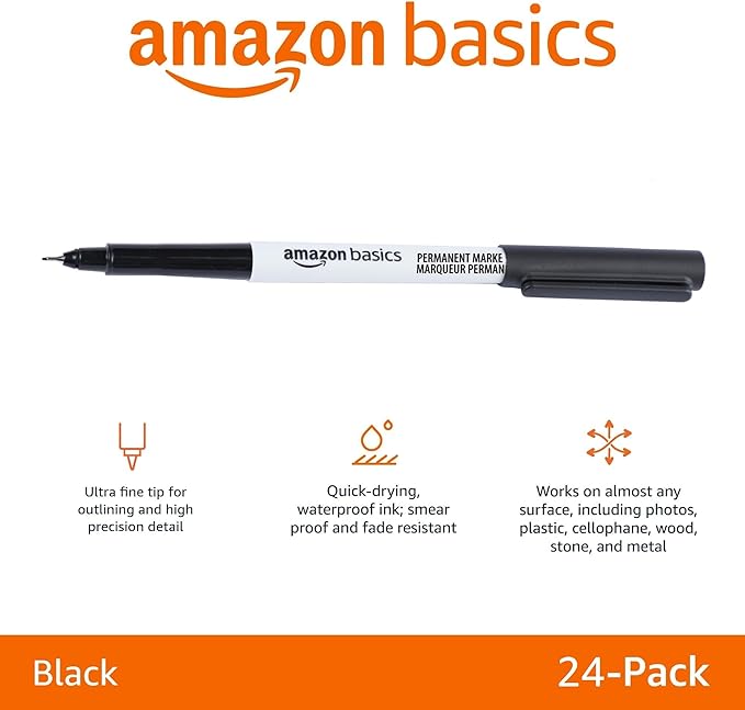Amazon Basics Ultra Fine Point Permanent Markers, Black, 24-Pack