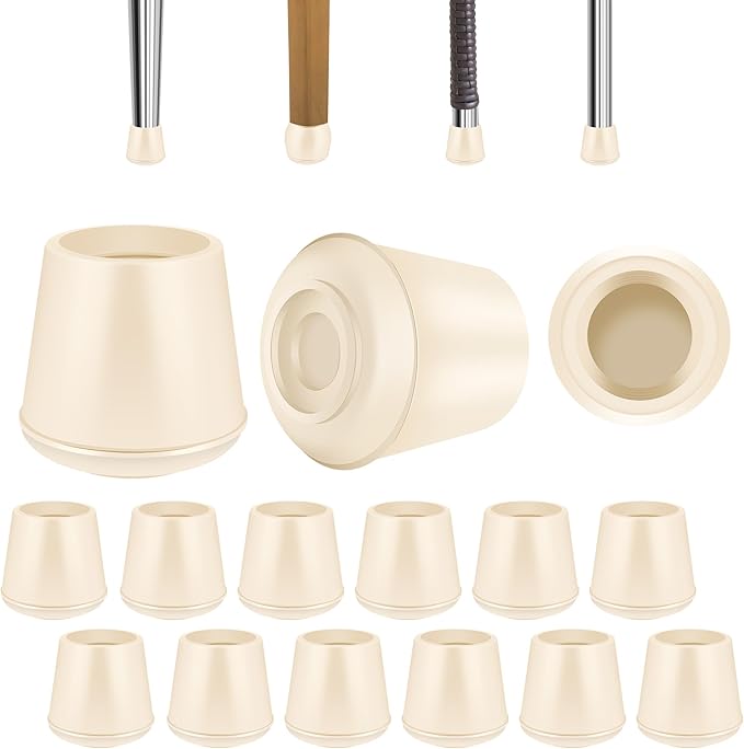 1/2" Round Rubber Chair Leg Tips Caps, Chair Leg Floor Protectors, Non-Slip Chair Leg Caps, Stool Leg Protectors Cap, Folding Metal Chair Leg Tip Replacement (White, 16 Pack)