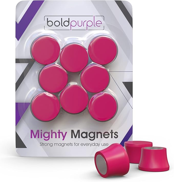 Strong Magnets for Whiteboard, Glassboard and Fridge (Pink, 8 Pack, Small). N54 Neodymium Rare Earth Heavy Duty Magnets for Home and Office Supplies.