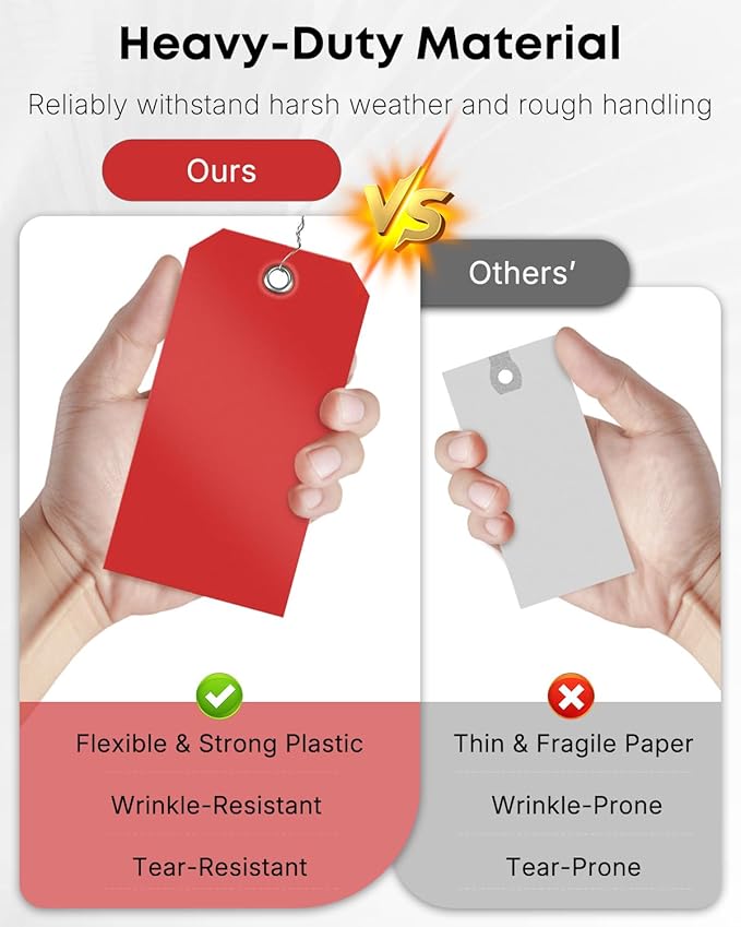 Uniclife 120 Pcs Red Plastic Tags for Labeling 4.7"x 2.36" Plastic Shipping Tag with Wire Writable Waterproof Tag Price Tags with Reinforced Eyelet Blank Hang Label for Luggage