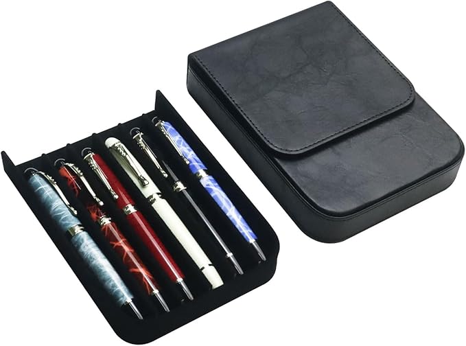 MIVLXLX Leather 6 Fountain Pen/Pencil Tray Case, Handmade, Magnetic Closure with Drawer Design, Gift Choice for Man/Woman/Office, 6 Slots（Black）
