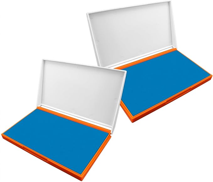 2 Pack Plastic Case Stamp Pad Large Size, Sky Blue Color - Size: 4" x 7" - Choose from 15 Ink Colors