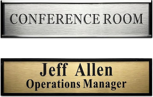 SINKAA Personalized Name Plate for Door or Wall, 2 x 8 inch Custom Office Aluminum Door Name Plates with Two Lines Custom Text, Office Gifts for Coworkers Boss Teacher, Employee Appreciation Gifts