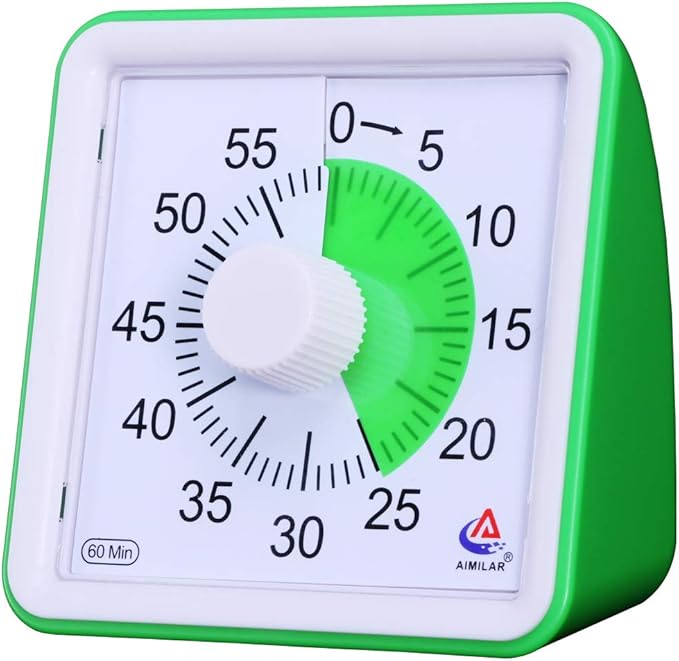 AIMILAR 60 Minute Visual Timer - Silent Timer Time Management Tool for Classroom or Meeting Countdown Clock for Kids and Adults Green