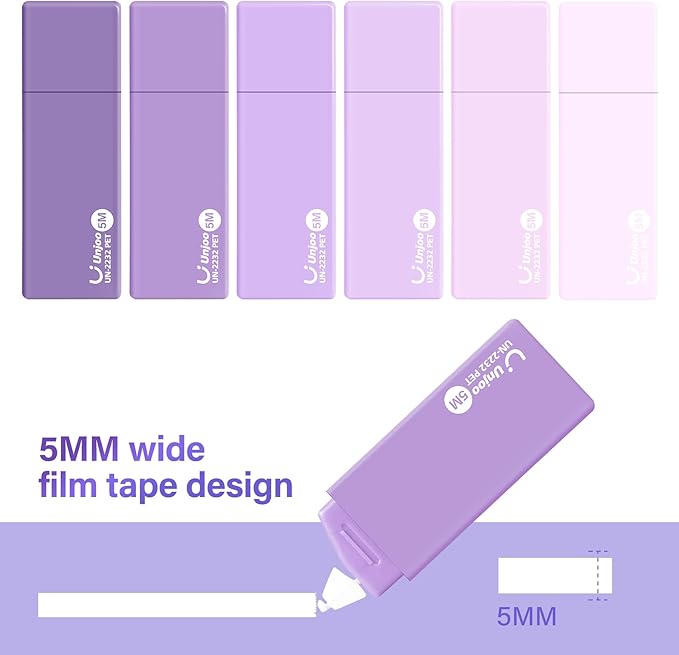 Unjoo White Correction Tape, Easy To Use Cute Applicator for Instant Corrections, For school, Office Workers (Gradient Purple, 5M/196" x 0.2",12pack)