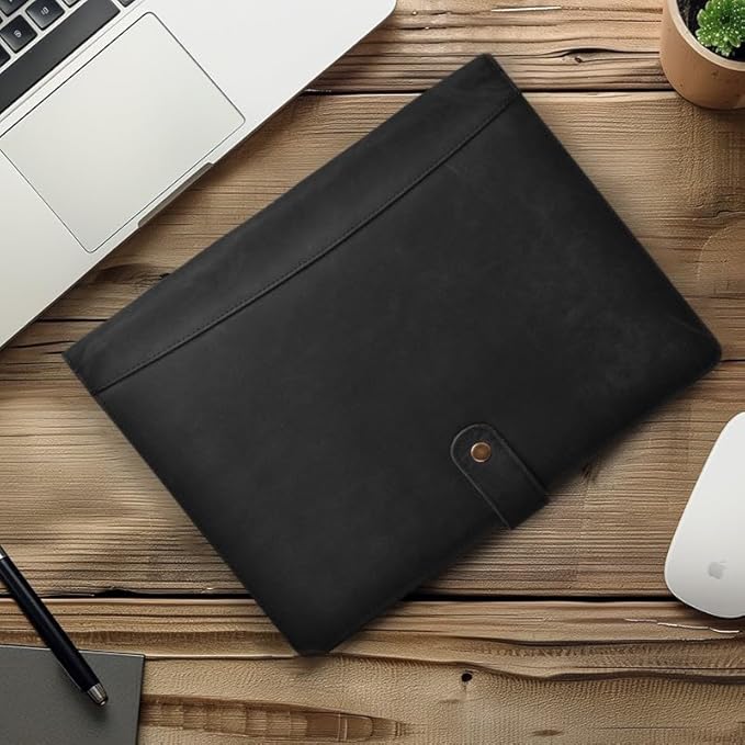 Leather Village Leather Portfolio Organizer - Professional Business Padfolio for Men & Women - Stylish Document Card Holder, Resume Folder, Folio for A4/Letter Size Writing Legal Pad, Black