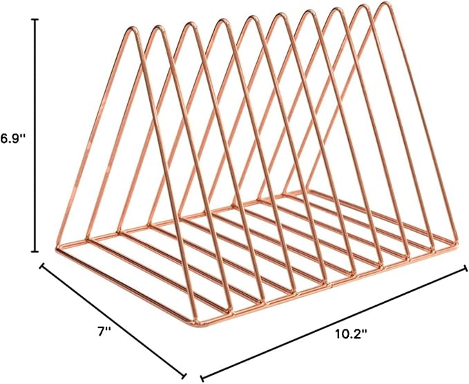 Sooyee 9 Slot Rose Gold Magazine Holder,Desktop File Sorter Organizer Triangle Bookshelf Decor Home Office