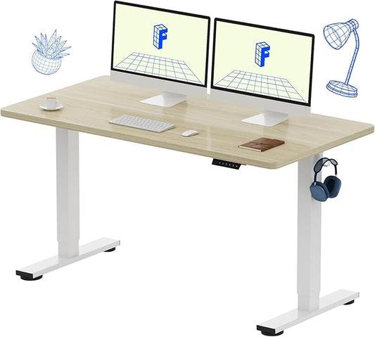 FLEXISPOT EN1 One-Piece Standing Desk with 1-Inch Thick Seamless Desktop, 55"x28" Electric Height Adjustable Desk for Home Office, Multi-Monitor Setups & Easy Assembly, White Wood Grain