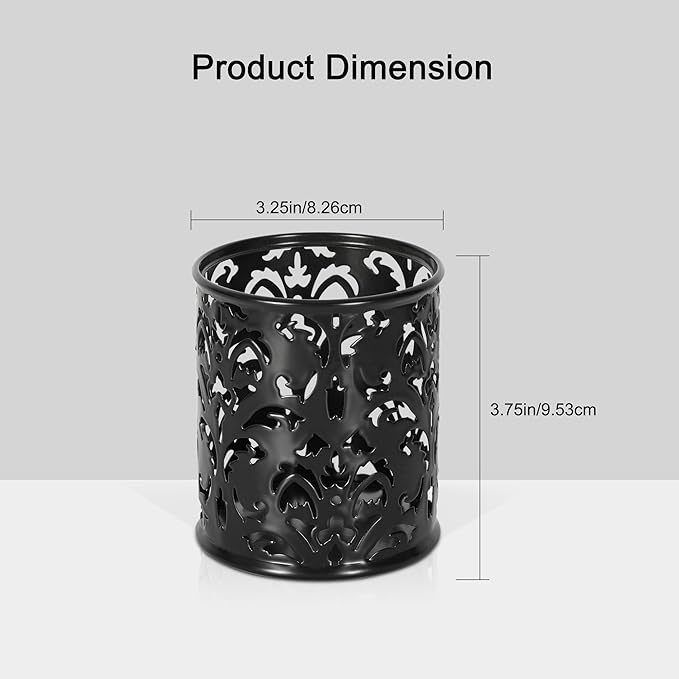 EasyPAG Black Pen Holder for Desk, 2 Pack Round Pen Organizer, Brush Holder for Vanity, Metal Pencil Cup Organizer for Home, Office, Classroom, School