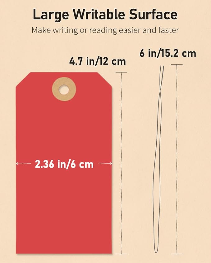 Uniclife 100 Pcs Red Blank Shipping Tags with Wire Attached 4.7 Inch Paper Tags Hang Tag with Reinforced Eyelet Large Marking Label Writable Price Inventory Label Tag, 4.7" x 2 3/8"
