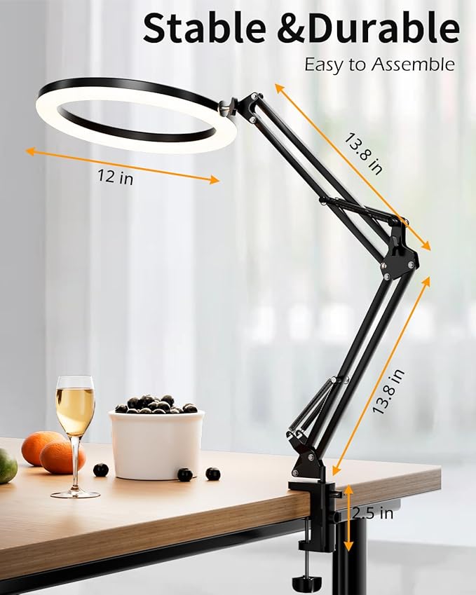 UBeesize 12’’ Ring Light with Overhead Phone Mount, LED Selfie Light with Stand and Phone Holder for iPhone and Laptop, Desk Light for Video Recording, Zoom Meeting, Live Streaming, Tiktok, YouTube