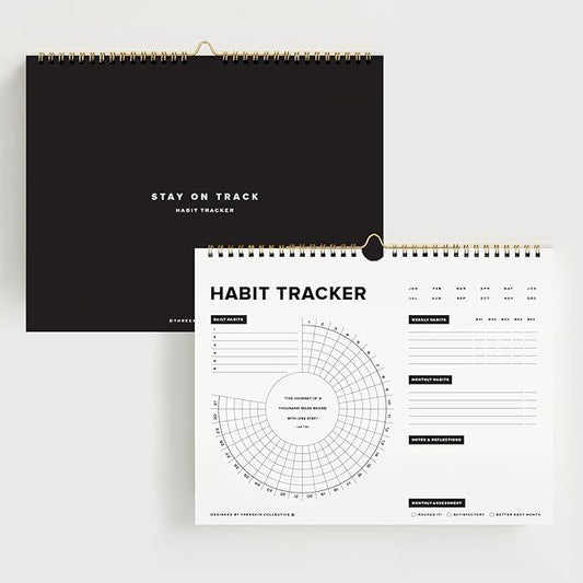 Stay on Track Habit Tracker Wall Calendar – Daily, Weekly & Monthly Habit Journal for Goal Setting & Productivity – Undated Spiral Planner by ThreeKin Collective