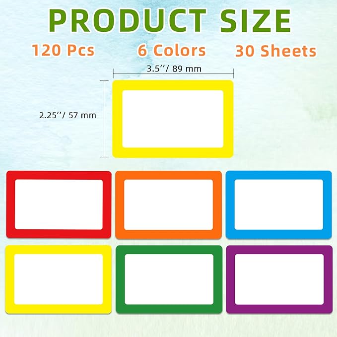 Yeachlaing Removable Name Tags, 3 1/2" x 2 1/4", 6 Colors 120 Waterproof Name Badges for Office,School,Classroom and Home