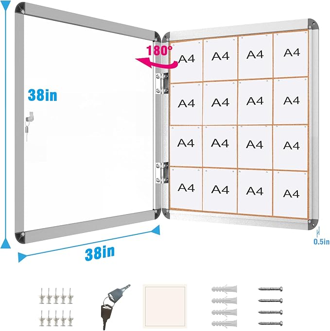 Mifuro 2 Pack 38"x38" Enclosed Bulletin Board, Lockable Weather-Resistant Aluminum Cork Noticeboard for School & Office, Silver Frame w/Cork