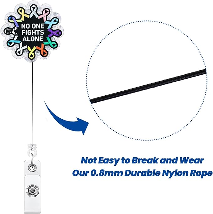 No One Fights Alone Cancer Ribbon Nurse Badge Reel, Cancer Awareness Retractable ID Card Medical Work Badge Holder, Name Tag Badge Buddy for RN CNA Oncology Nurse Nursing Student Oncologist Doctor