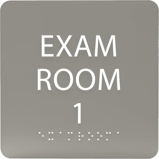 ADA CENTRAL SIGNS - 6" X6" Exam Room 1 Sign - ADA Compliant Tactile Graphics Grade 2 Braille Text Acrylic Wall Signs - Educational Institution Directional Assistance Test Center Door Sign for Schools