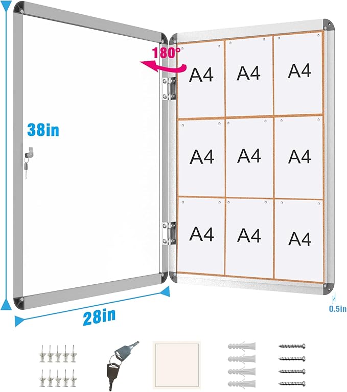 Mifuro 2 Pack 38"x28" Enclosed Bulletin Board, Lockable Weather-Resistant Aluminum Cork Noticeboard for School & Office, Silver Frame w/Cork