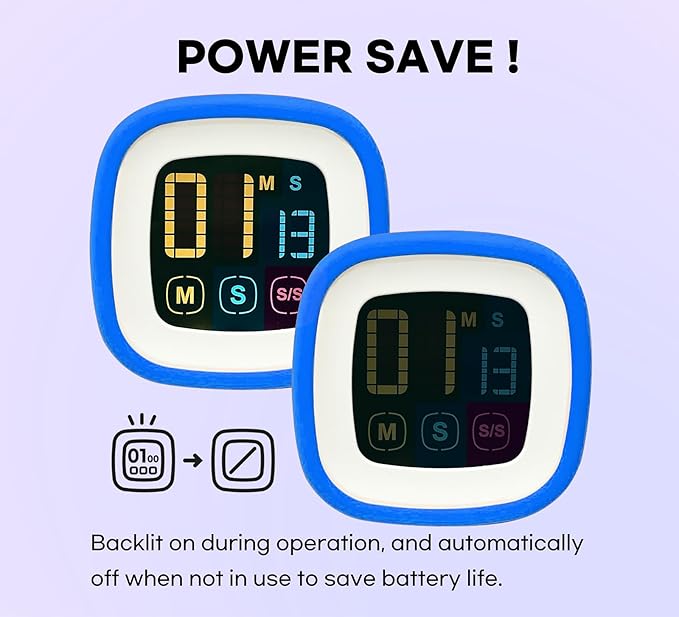 CREAVIVA Digital Kitchen Timer, Countdown, Countup, Protective Rubber case, Large Display with Color Bold Digits, Touch Control, Backlit, Magnetic Kickstand, Loud Alarm, Auto Memory (Sky Blue)
