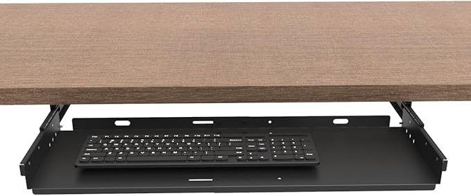 JINGCHENGMEI Sliding Keyboard Tray Under Desk, Pull-Out Keyboard and Mouse Tray, 27 x 9.8 inches Large Platform Slide-Out Computer Drawer for Typing, Metal, Black