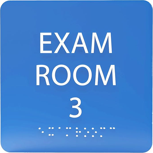 ADA CENTRAL SIGNS - 6" X6" Exam Room 3 Sign - ADA Compliant Tactile Graphics Grade 2 Braille Text Acrylic Wall Signs - Educational Institution Directional Assistance Test Center Door Sign for Schools