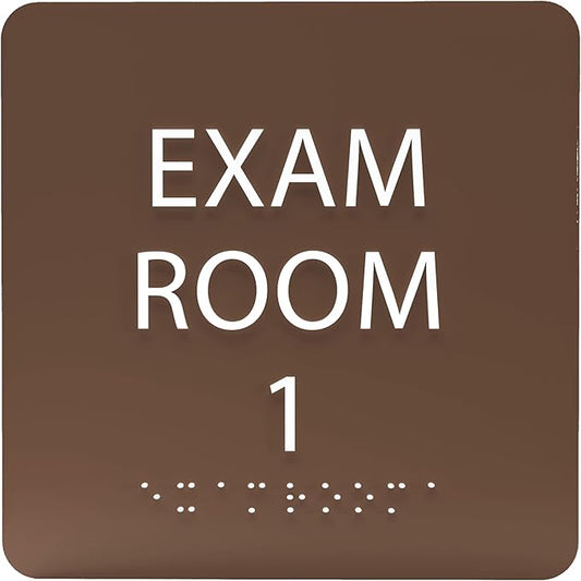 ADA CENTRAL SIGNS - 6" X6" Exam Room 1 Sign - ADA Compliant Tactile Graphics Grade 2 Braille Text Acrylic Wall Signs - Educational Institution Directional Assistance Test Center Door Sign for Schools