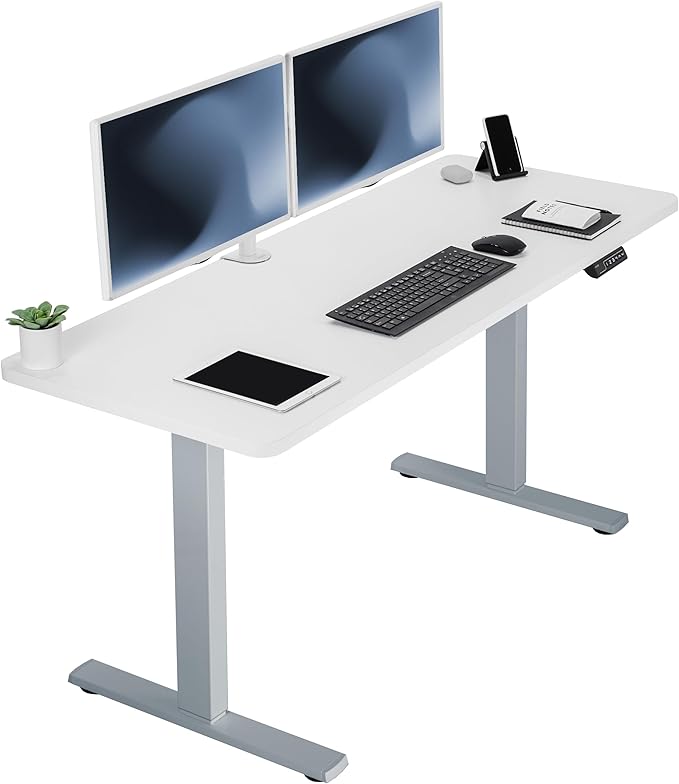 VIVO Electric 60 x 24 in Standing Desk, Memory Height Adjustment, 1B Series, Holds 220 lbs, One-Piece White Top, Gray Frame, DESK-KIT-1G6W