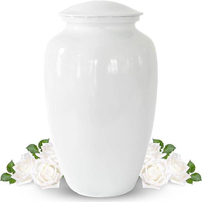 Modern Memorials Cremation Urn for Ashes - Large Urn for Man & Women - 200 Cubic Inches - Includes Velvet Storage Bag - White